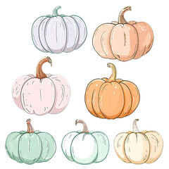Kawaii Pumpkin clipart, Illustration, Watercolor clipart, Transparant background, Spooky night, ghost, Jack o'lantern, Generative AI