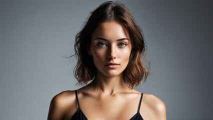 Caucasian Woman Minimalist in Simple Black Bikini Minimalist aesthetic with clean lines and simple lighting