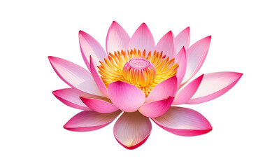 Beautiful pink lotus blooming on transparent background.