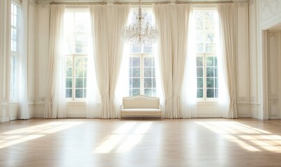 Fototapeta premium Elegant Antique Chandelier in Grand Luxurious Room with Classic Furniture and Drapes in Daylight, Capturing Timeless Beauty and Elegance