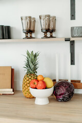 fruit on counter in minimal  kitchen