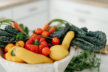 colorful bowl of vegetables on counter