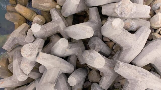 View from Above of Tetrapods - Concrete Breakwater Blocks
