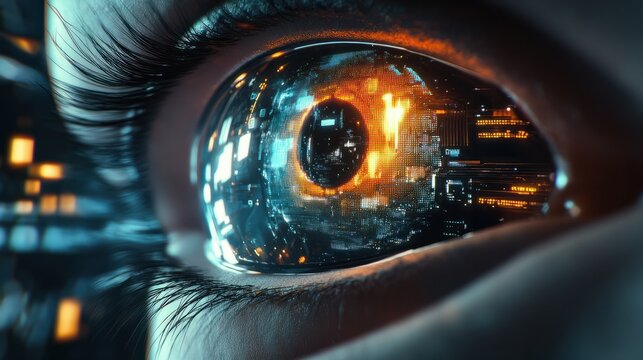 Eye of futuristic and Innovative Imagery AI and Automation use of artificial intelligence and automation in business processes, illustrating efficiency and productivity enhancements
