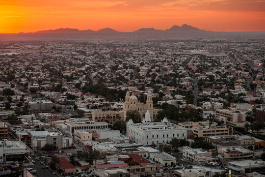 Overview of Hermosillo, Sonora, Mexico at sunset