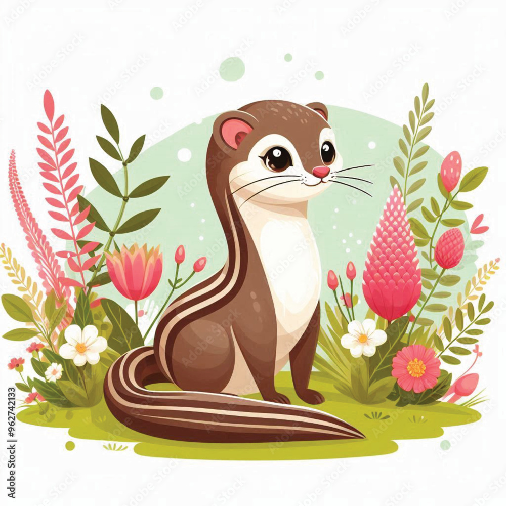 Wall mural Cute Weasel Vector Cartoon illustration