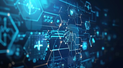 Abstract technological background with hexagons and medical elements. 3d rendering