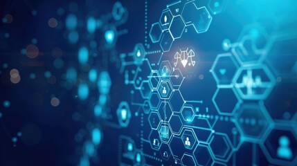 Science and technology background with hexagons. 3d rendering toned image double exposure.