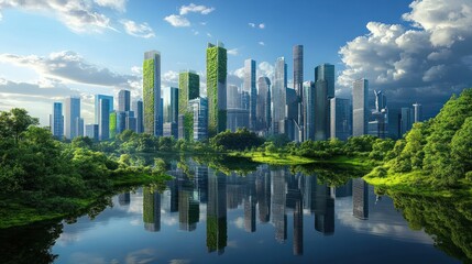 Fototapeta premium save the green planet, green cities future skyline,
