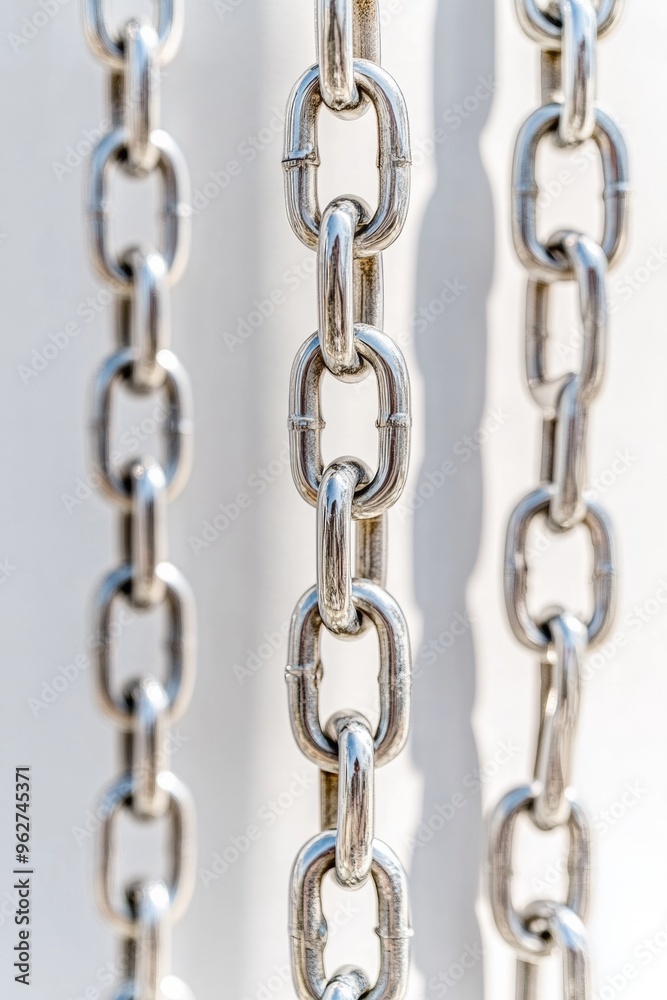 Poster silver chains pattern on bright high-contrast white background with crisp daylight shadows