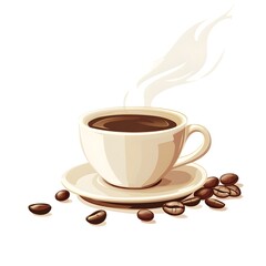 Obraz premium A white coffee cup with a white saucer and a few coffee beans on top