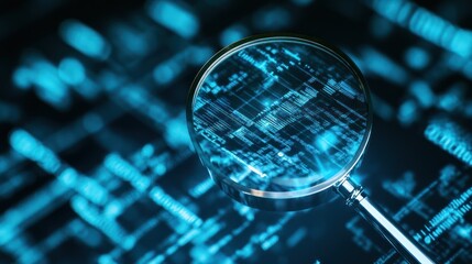 Magnifying Glass Over Blue Digital Data