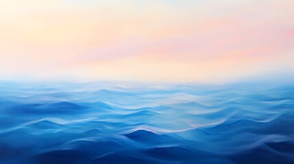 Obraz premium Oil painting of layered translucent waves, soft gradients of blue and pink, evoking calm and serenity Abstract oil painting, oceanic calmness