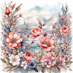 watercolor painting of a wild flower floral bouquet. Generative AI