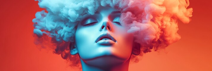Surreal Realistic White Mannequin Head with Smoke Alphabet in Red Background for World Teachers Day