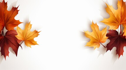 Vibrant autumn background featuring framed colored maple leaves on a white canvas
