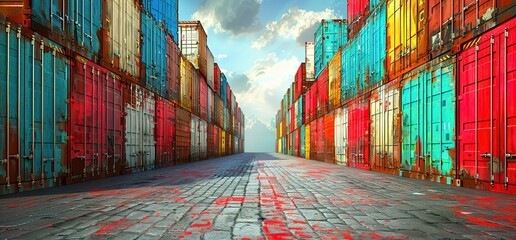 A long row of colorful shipping containers, a visual representation of global trade and commerce.