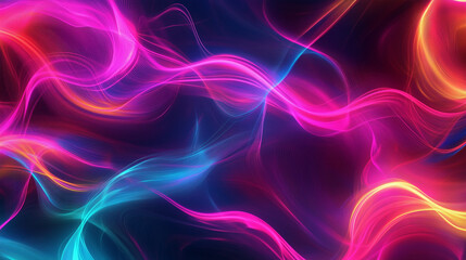 Obraz premium Vibrant neon light swirls in pink, blue, and orange, abstract energy waves