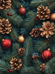 Einzigartige Tannenzapfen wunderbar f&Atilde;&frac14;r Weihnachten dekortert im Querformat f&Atilde;&frac14;r Banner, ai generativ