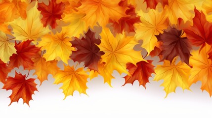 Vibrant autumn background featuring colorful maple leaves framed against a white canvas