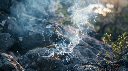 Smoke Rising from a Campfire in the Wilderness