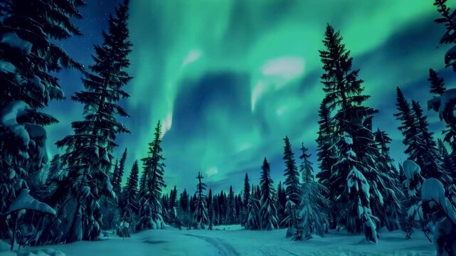 Majestic Northern Lights Over Forest