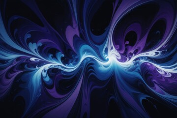 Abstract swirling blue and purple pattern on a black background.