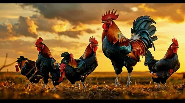 The rooster crows