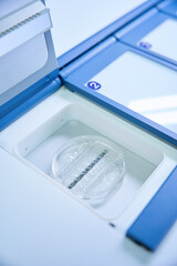 Embryo culture dish inside a specialized incubator