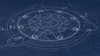 Obraz premium Technology banner.Mechanical Engineering background .Technical drawing .