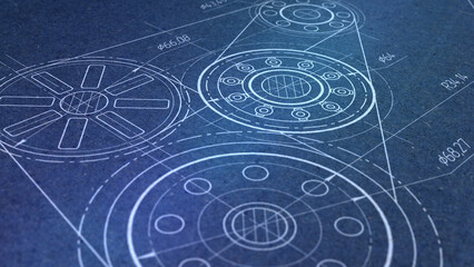 Technical drawing of gears.Mechanical Engineering background .