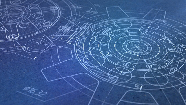 Technical drawing of gears.Mechanical Engineering background .