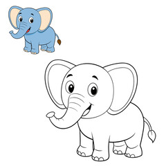 Adorable kids coloring page featuring a playful, cartoon elephant with simple outlines. Perfect for young children, this easy-to-color design promotes creativity and fine motor skills.