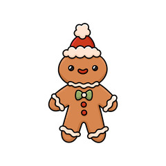 Christmas gingerbread man character. Xmas festive cartoon mascot. Winter traditional cookies with icing. Homemade biscuit. Vector illustration isolated on white background