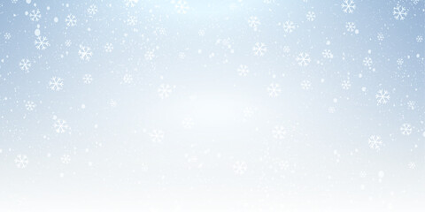New Year background with snowflakes.Snowfall. Clear blue sky. Blizzard. Vector illustration.
