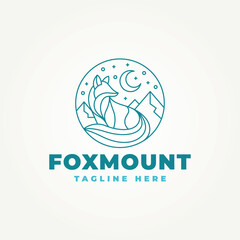 minimalist fox with a night view of the mountains. simple modern fox or wolf logo suitable for branding a business