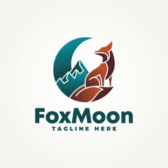 minimalist sitting fox with a view of the mountains flat gradient icon logo vector illustration design. simple modern logo suitable for branding a business