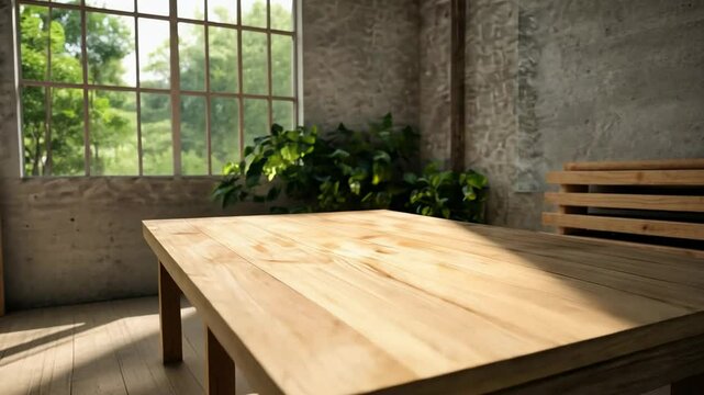 Sunlight streams through a rustic loft window onto a wooden table, evoking cozy gatherings and autumn holidays like Thanksgiving