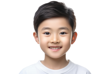 Young asian boy smiling on transparent background. PNG cut out. Vector. Childhood themes. Asian boy. Chinese boy. Japan boy. Image for graphic designer. Image for flyers.