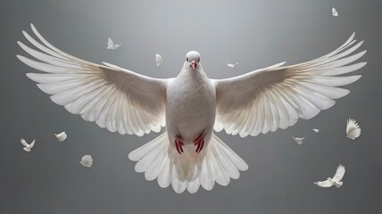 Fototapeta premium White doves standing, flying, and portrait shots on clear background