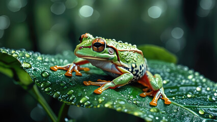 Obraz premium Close-Up of Tree Frog in the Forest: Captivating Macro Shot