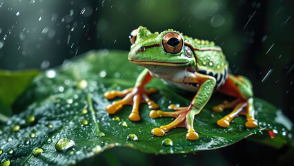 Obraz premium Close-Up of Tree Frog in the Forest: Captivating Macro Shot