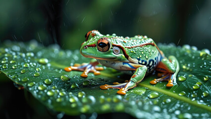 Obraz premium Close-Up of Tree Frog in the Forest: Captivating Macro Shot