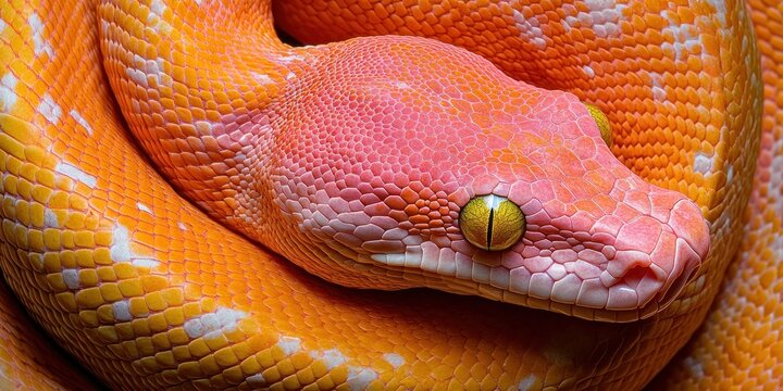 Body of a pink tree python. Abstract. Close up snake skin art illustration.