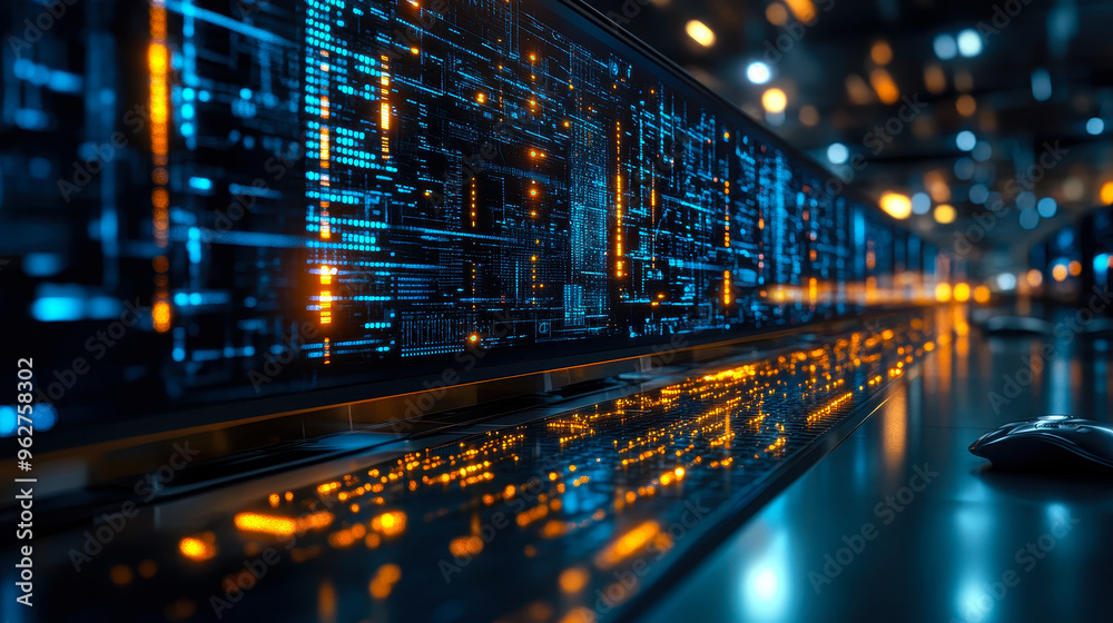 Poster it administrators deploying security patches in modern data center at night with ai integration for 