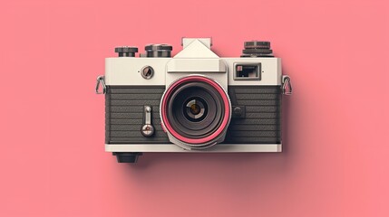 Fototapeta premium Abstract illustration of a vintage camera on a pink background 