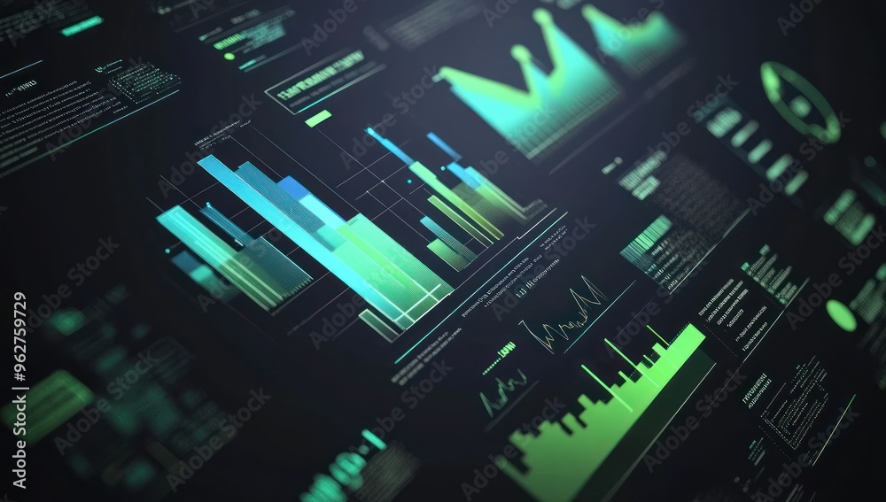 Poster digital interface with charts and data
