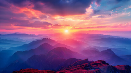 Purple Mountain Sunset Landscape Illustration