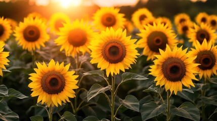 Fototapeta premium Sunflowers Field at Sunset