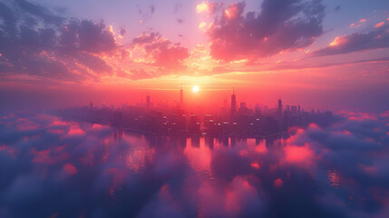 Obraz premium Cityscape in the Clouds 3D Illustration